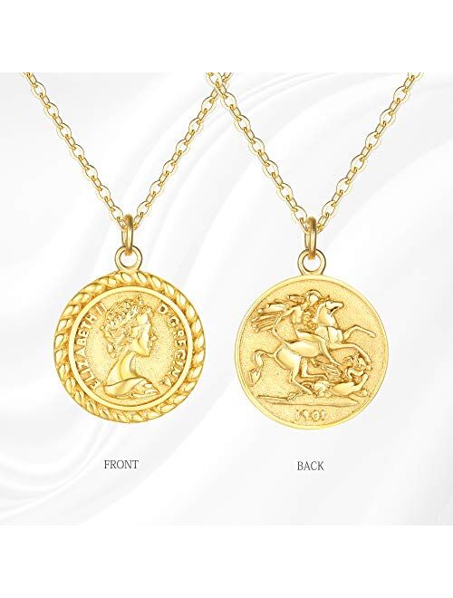 VACRONA Coin Necklace 18k Gold Plated Vintage Textured Medallion Coin Pendant Round Circle Disk Dainty Necklace for Women