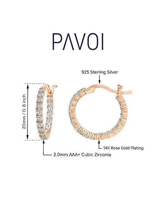 PAVOI 14K Gold Plated 925 Sterling Silver Post Cubic Zirconia Hoop Earrings