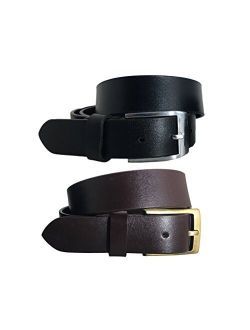 (2 PACK) BRADLEY CROMPTON Mens (Set of 2 Belts) Black & Brown Multipack Twin Pack Full Leather Grain Casual Formal Belts