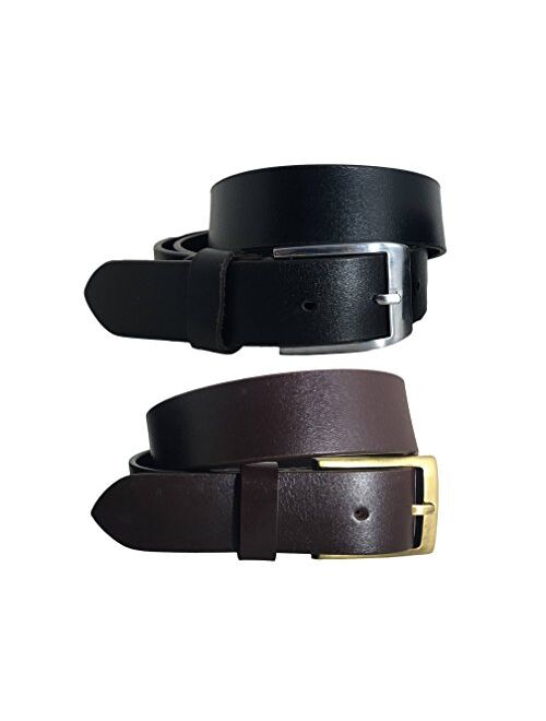 (2 PACK) BRADLEY CROMPTON Mens (Set of 2 Belts) Black & Brown Multipack Twin Pack Full Leather Grain Casual Formal Belts
