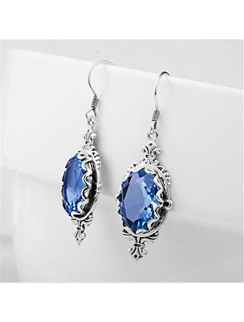 Blue Topaz Aquamarine Gemstone Teardrop Drop Dangle Earrings