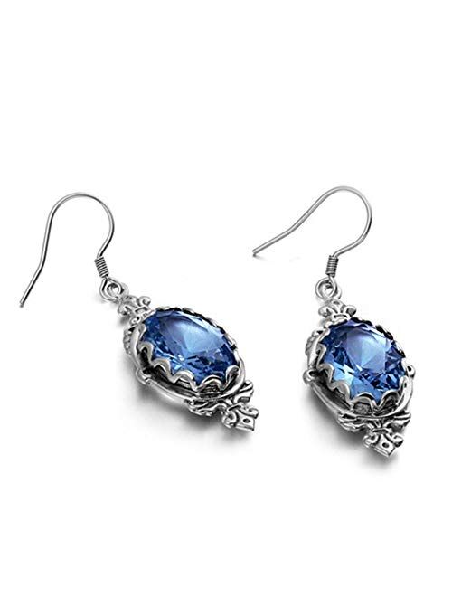 Blue Topaz Aquamarine Gemstone Teardrop Drop Dangle Earrings