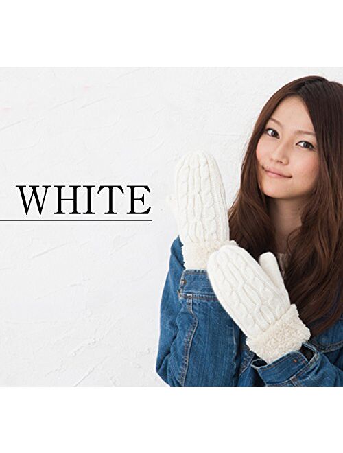 GlovesDEPO Women Knitted Mittens Gloves Warmest Double-layer Inner Boa For 5 Finger Melange