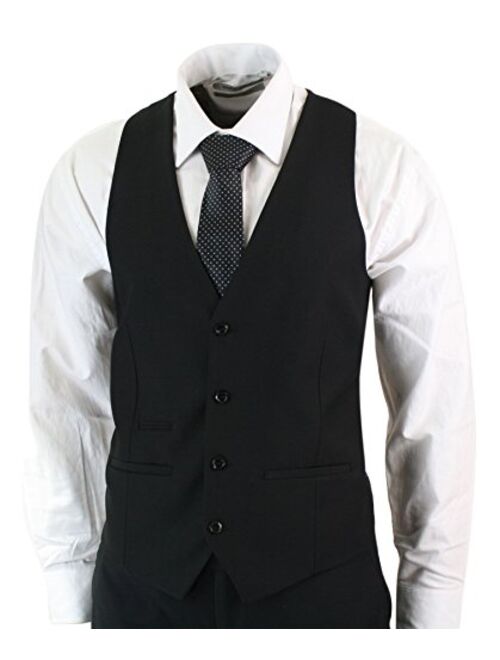 Mens 3 Piece Black Tailored Fit Complete Suit Classic Door Man Mourning Funeral