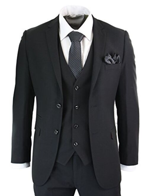 Mens 3 Piece Black Tailored Fit Complete Suit Classic Door Man Mourning Funeral