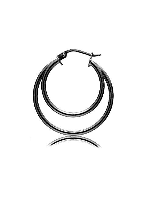 Sterling Silver Double Circle Round-Tube Polished Hoop Earrings, 30mm