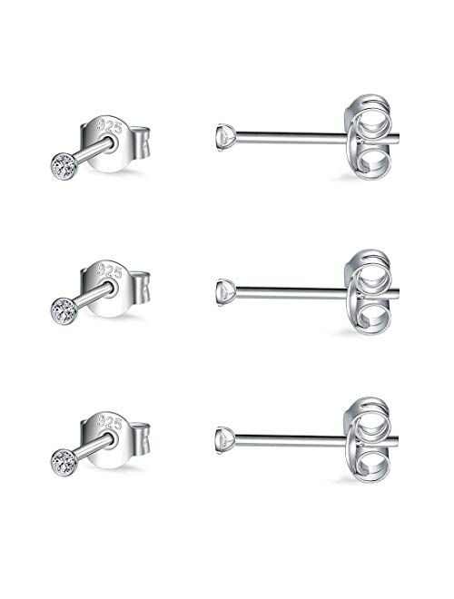 Sterling Silver Stud Earrings for Women Men Girls- 3 Pairs of Tiny Round CubicZirconia Earrings CZ Small Cartilage Tragus Earrings(2mm/3mm/4mm)