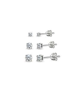 Sterling Silver Small Round CZ Stud & Ball Bead Stud Earrings Set Combos, Choice of Set and Metal