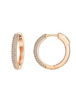 14K Gold Plated 925 Sterling Silver Cubic Zirconia Hoop Earrings