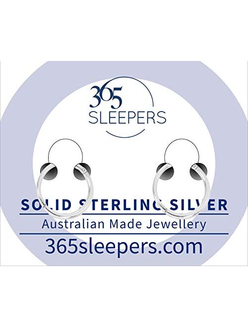 365 Sleepers 1 Pair Solid Sterling Silver 18G Hinged Hoop Sleeper Earrings Made In Australia 8mm / 10mm / 13mm / 16mm / 20mm