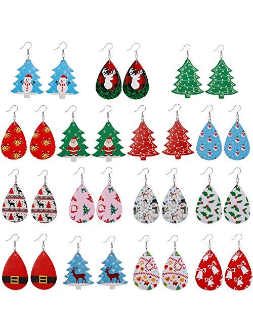 12/15/16 Pairs Faux Leather Teardrop Long Dangle Earrings for Women Pack- Lightweight Drop Earrings Gift For Teens Girls Women