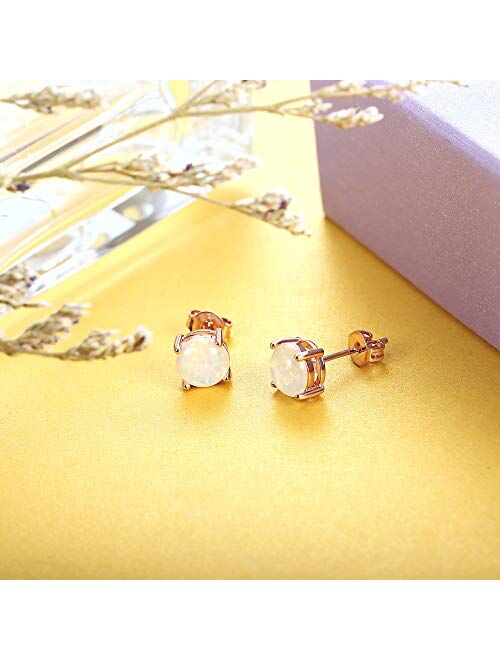 Jstyle Stud Earrings for Women 18K White Gold Rose Plated CZ Halo Earrings Created Opal Earrings Set for Sensitive Ears with Gift Box