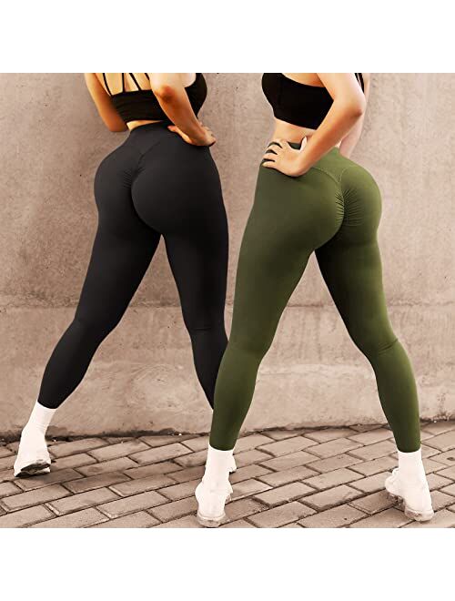 FITTOO Women Yoga Pants High Waist Scrunch Ruched Butt Lifting Workout Leggings Sport Fitness Gym Push Up Tights