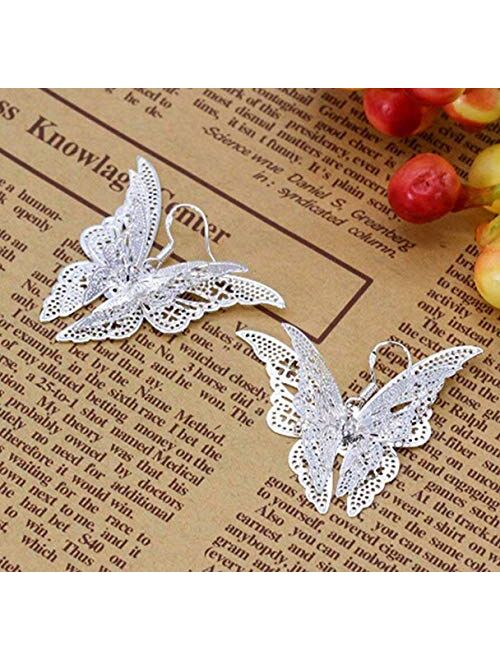 Comelyjewel Women's Silver Plated Filigree Butterfly Drop Dangle Hook Earrings (Filigree Butterfly)