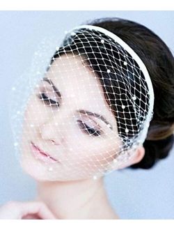 Denifery Birdcage Veil Headband White and Black Lace Pearls Boudoir Veil Bridal Veil Bridesmaid Headband Wedding Accessory