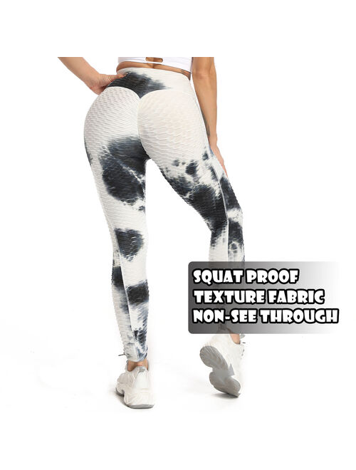 FITTOO High Waist Texture Yoga Pants Side Pockets Scrunch Butt Leggings Booty Tummy Control Tight