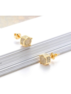 Iced Out Cubic Zirconia Screw Back 18k Gold Plated Round Stud Earring For Men and Women Hypoallergenic Earring TwoTone Micropave Hip Hop Jewelry SENTERIA