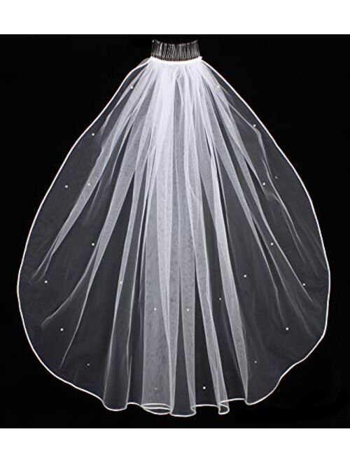 SAMKY 1T 1 Tier Rhinestone Crystal Rattail Edgel Bridal Wedding Veil Shoulder Length 25"