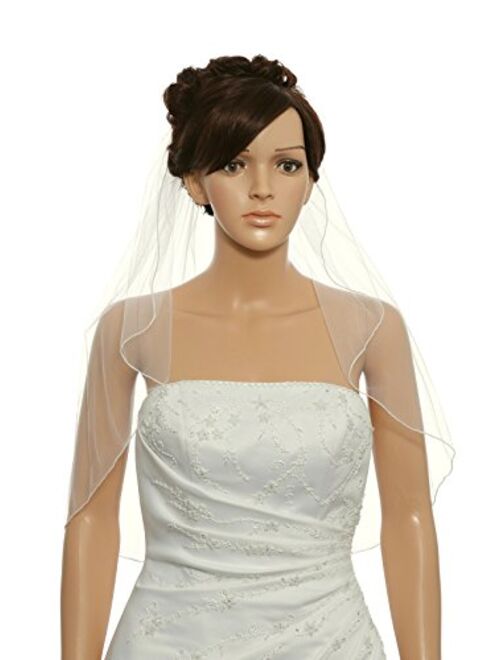 1T 1 Tier Hemmed Pencil Edge Bridal Wedding Veil Shoulder Length Veil 25
