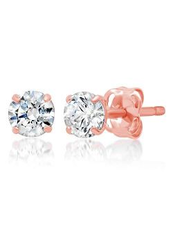 14k Solid Gold ROUND Stud Earrings with Genuine Swarovski Zirconia | 0.50 to 3.0 CTW | With Gift Box
