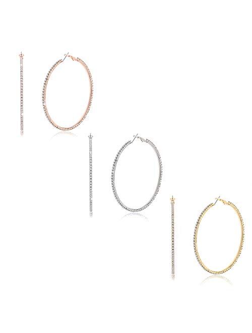 BSJELL Large Hoop Earrings for Women Rhinestone Crystal Big Circle Hoops Stud Earrings Fashion Bridal Wedding Jewelry,Gold/Rose Gold/Silver Plated