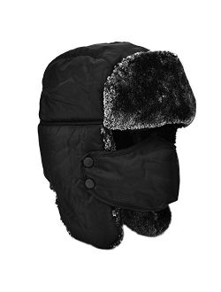 DOXHAUS Unisex Winter Ear Flap, Trooper, Trapper, Bomber Hat, Keeping Warm While Skating, Skiing Other Outdoor Activities Black, Grey Fur