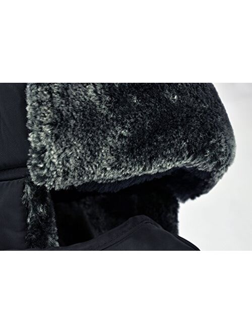 DOXHAUS Unisex Winter Ear Flap, Trooper, Trapper, Bomber Hat, Keeping Warm While Skating, Skiing Other Outdoor Activities Black, Grey Fur