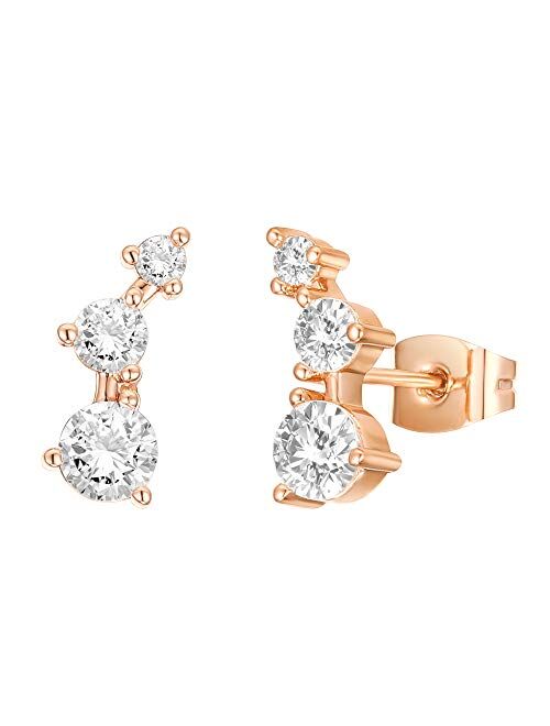 PAVOI 14K Gold Plated Sterling Silver Post Mini Constellation Cubic Zirconia Ear Crawler Earrings - Tiny Faux Diamond Sterling Silver Post Ear Climber Fashion Earrings fo