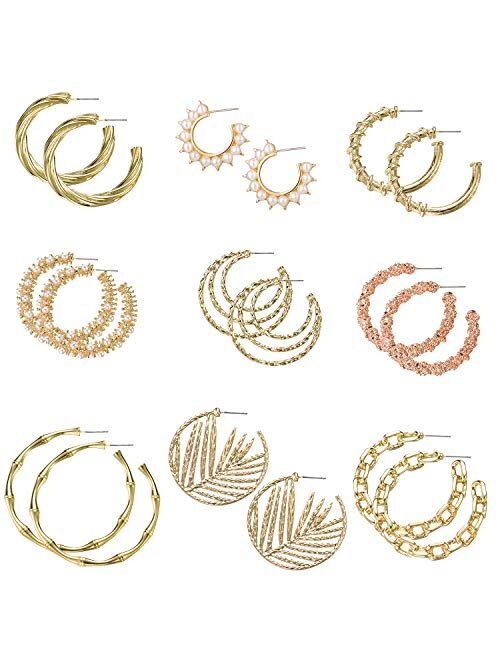 TAMHOO 9 Pairs Gold/Silver Bohemian Vintage Tribal Swirl Spiral Statement Hoop Earrings Set For Women