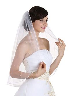 1T 1 Tier Scattered Rhinestone Rattail Edge Bridal Wedding Veil Elbow Length 30"