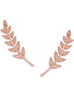 Humble Chic Tiny Leaf Ear Climbers - Hypoallergenic Delicate Crawler Cuff Stud Jacket Earrings for Women - Plated Branch or Crystal Flower, Safe for Sensitive Ears