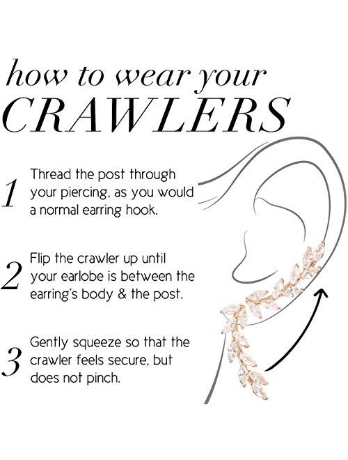 Humble Chic Tiny Leaf Ear Climbers - Hypoallergenic Delicate Crawler Cuff Stud Jacket Earrings for Women - Plated Branch or Crystal Flower, Safe for Sensitive Ears