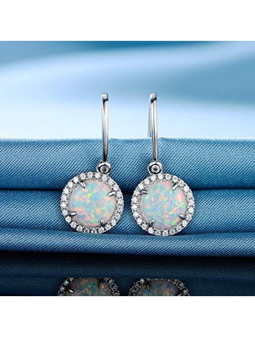 GEMSME White Gold Plated Teardrop Opal Dangle Earrings For Women