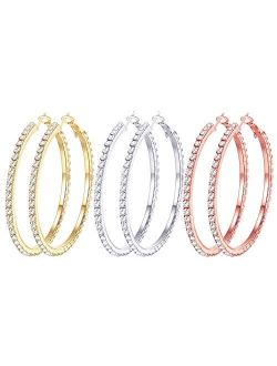 Cocadant 3-4 Pairs Cubic zirconia Big Hoop Earrings 18K Gold Plated Rose Gold Black Plated Silver Hypoallergenic Hoops for Women Girls