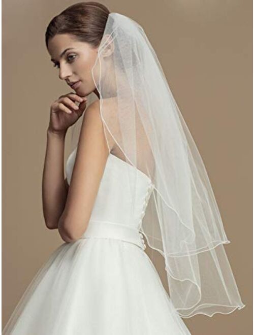 Whisttle 2 Tiers Wedding Veil Elbow Length Short Bride Hair Accessoies Bridal Tulle with Comb and Pencil Edge