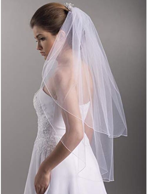 Whisttle 2 Tiers Wedding Veil Elbow Length Short Bride Hair Accessoies Bridal Tulle with Comb and Pencil Edge