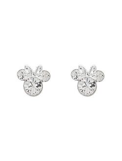 Minnie Mouse Birthstone Jewelry, Silver Plated Crystal Stud Earrings for Women and Girls