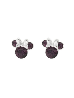 Minnie Mouse Birthstone Jewelry, Silver Plated Crystal Stud Earrings for Women and Girls