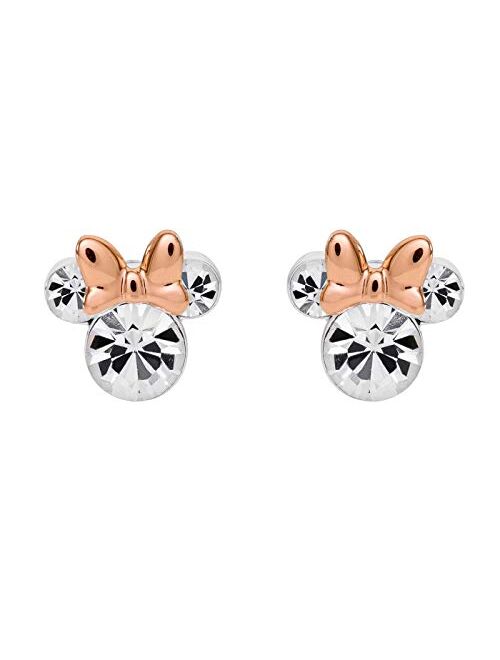 Disney Minnie Mouse Birthstone Jewelry, Silver Plated Crystal Stud Earrings for Women and Girls