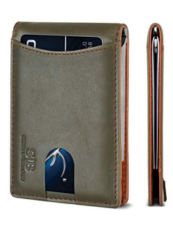 SERMAN BRANDS RFID Blocking Slim Bifold Genuine Leather Minimalist Front Pocket Wallets for Men with Money Clip