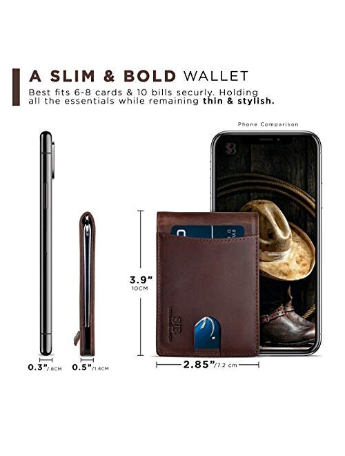 SERMAN BRANDS RFID Blocking Slim Bifold Genuine Leather Minimalist Front Pocket Wallets for Men with Money Clip