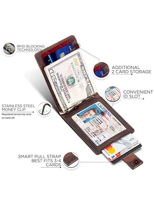 SERMAN BRANDS RFID Blocking Slim Bifold Genuine Leather Minimalist Front Pocket Wallets for Men with Money Clip