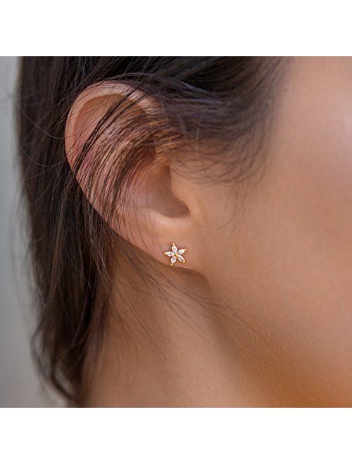 Elegant Cubic Zirconia Stud Earrings for Women - 14k Gold Dipped Flower Earrings for Girls, Precious Hypoallergenic Earrings for Sensitive Ears, Dainty Nickel Free Earrin