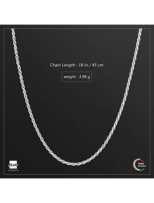 Amberta 925 Sterling Silver 1.5 mm Twisted French Rope Chain Necklace 16" 18" 20" 22" 24" in