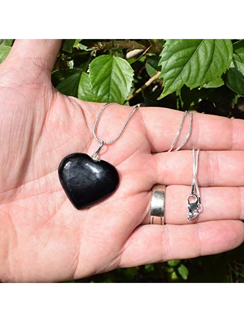 Zenergy Gems Charged Natural Himalayan Gemstone Crystal Puffy Heart Pendant Necklace + 20" Silver Chain + Selenite Charging Heart [Included]