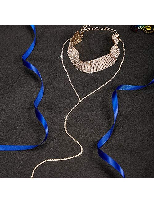 3 Pieces Layered Necklace Layered Choker Necklace Double Rhinestones Crystal Fashion Multilayered Long Choker Necklaces Rhinestone Jewelry Necklace Chains for Women and G