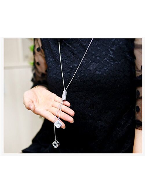 Z-Jeris Women's Crystal Flower Jewelry Tassel Pendant Long Chain Necklace