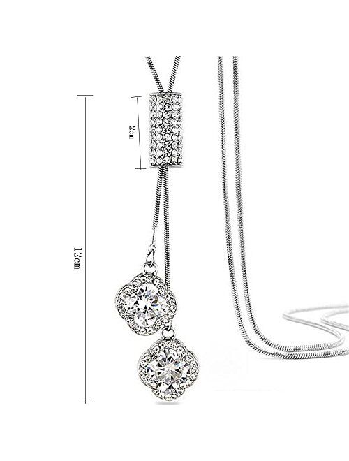 Z-Jeris Women's Crystal Flower Jewelry Tassel Pendant Long Chain Necklace