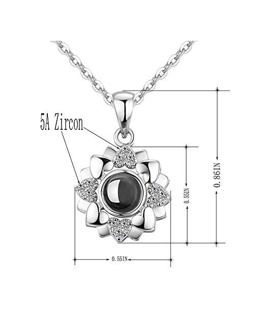 Hantaostyle I Love You Necklace, 925 Silver 100 Languages Projection Necklaces Mother's Day Jewelry Gifts Pendant Loving Memory Collarbone Necklace for Women