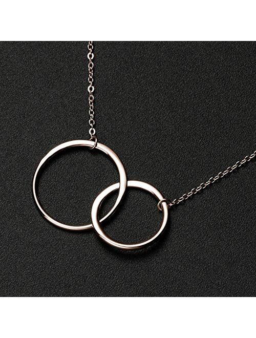 Ldurian Necklace Two Interlocking Infinity 2 Circles Pendants, Women Jewelry, Birthday Gift for Mother Daughter Aunt Niece Cousin Sisters Friends